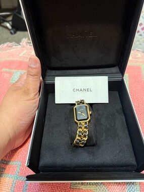Authentic CHANEL Black and Gold Chain-Link Women's Watch